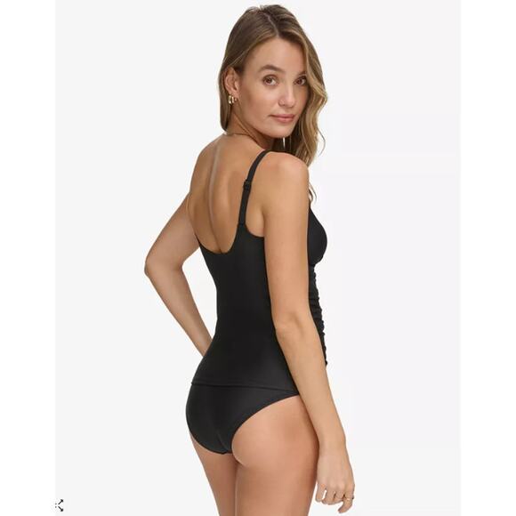 NEW DKNY Black Tankini Swimsuit Set Size Small / Medium Twist Front Mid Rise NWT - Picture 2 of 11